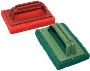 Tcd Tile Floor Cleaning Brush with Sponge Scrub Pad & Handle Nylon Wet and Dry Brush