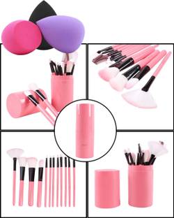 Glowrx 12-count makeup brush collection with storage and three puff sponges