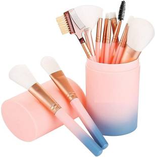 K.Y.L.Plus Makeup Brush Set With Storage Barrel - Pack of 12 (Light Pink)
