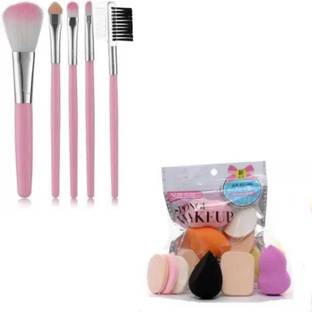 lately 5 pcs pink makeupbrush with puff packet