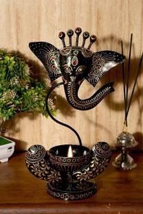 JaipurCrafts Lord Ganesh Idol with Deepak Iron 1 - Cup Tealight Holder