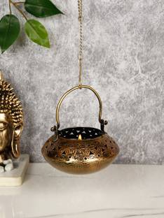 CraftVatika Metal Degchi Tealight Candle Holder Tea Light Candle Stand Holders Home Decoration Items for Living Room Gold Plated 1 - Cup Candle Holder
