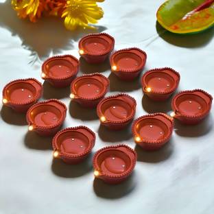 Sajo Fashion Water Sensor Diya Set Decorative Diya LED Lights E-Diya I Battery Operated Plastic (Pack of 6) Table Diya Set