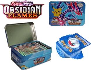 CrazyBuy Pokemon Playing Cards Obsidian Flames 41 + 1 Card Deck Metal Tin Box