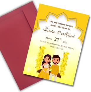 AanyaCentric 5.8x8.3inches Haldi Ceremony A5 Size Self Fill-in Invite with Premium Envelope Invitation Card
