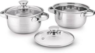 Classic Essentials Stainless Steel Marvel Casserole with Glass Lid Pack of 2 Cook and Serve Casserole Set