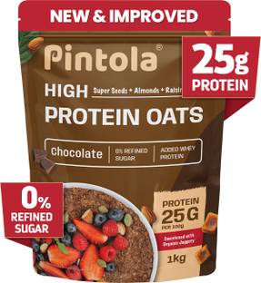Pintola 25g High Protein Oats - Dark Chocolate, No Refined Sugar, Breakfast Cereals Pouch