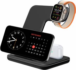 unigenaudio UNIDOCK 3 in 1 Wireless Charging Station 15W [Qi Certified] For Apple Watch, Wireless Earbuds and Qi enabled Phones (No Adapter)- Black Charging Pad