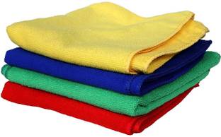Sheenuu Microfiber Car Wash,Cleaning Cloth,Napkin, Kitchen Towels Multicolor (Pack of 4) Wet and Dry Cotton, Microfiber Cleaning Cloth