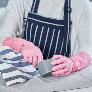 RBGIIT Pink Rubber Dishwashing Glove Kitchen Cleaning Gloves Get free Cleaning Cloth Reusable Household Medium Waterblock Gloves for Washing Dish, House, Bathroom, Gardening, Laundry, Pet Care,Garden Work,Indrustry Worker , Chemical Factory Wrokers , Water Plant Safe Skin,Paint Cleaning Safety Gloves For Men Women Girls Boys Universal Unisex All People Use Like Cleaning Safety Garden Typw Gloves rb6 Wet and Dry Glove