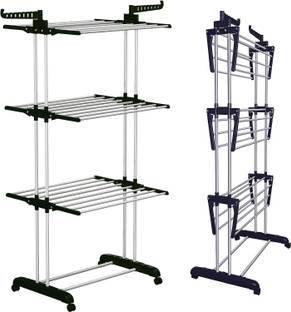 THUNDERFIT Steel Floor Cloth Dryer Stand Stainless Steel Cloth Drying Stand A1 (Mid Black)