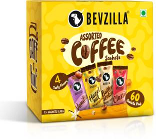 Bevzilla Instant Coffee Powder - 60 Sachets Box, Makes Premium Cups, 15 Sachet Each Instant Coffee