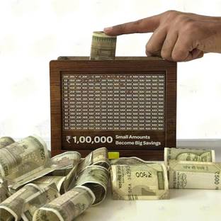 VISHIXIT Wooden Money Saving Piggy Box | Cash Saver Money Box with Counting Target Cash Box