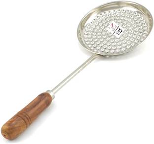 Niks n Bins Stainless Steel Boondi Jhara with Wooden Handle (6 inch Diameter) for Ladoo Making Strainer