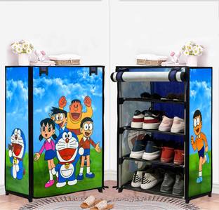 KOnline Blue Doraemon Print Fun Stack 4-Layer Shoe Rack Metal Collapsible Shoe Stand