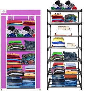 CMerchants Pink-Metal-6 Layer Carbon Steel Collapsible Wardrobe