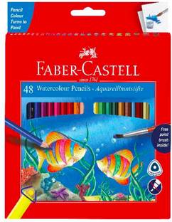 FABER-CASTELL WATERCOLOUR PENCILS, 48 SHADES, INCLUDES PAINTBRUSH INSIDE, TRIANGULAR Shaped Color Pencils