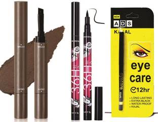 Pop Up Combo Set of Eyebrow Pomade, Eyeliner & Kajal Sweatproof & Long Lasting