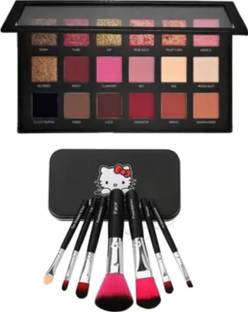 upgrave Mini Pink Makeup Brush (Pack of 7) & Colours matte Textured Eyeshadow palette