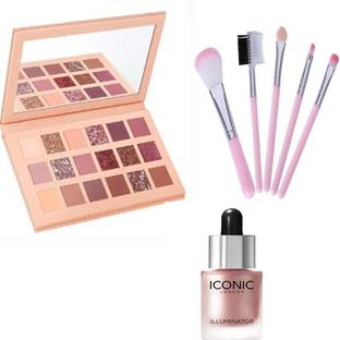TUMR NUDE 18 MULTICOLOR MAKEUP KIT+5PC. MAKEUP BRUSH+ICONIC HIGHLIGHTER(COMBO PACK)