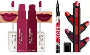 SILEOSA Long Stay Liquid Matte Lipstick (Flirty Red, Maroon) 5in1 Red Edition & Eyeliner