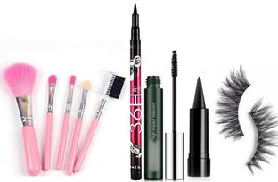 swenky makeup combo of eyeliner mascara kajal false eyelash & makeup brush