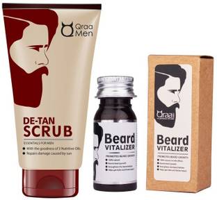 Qraa Men Beard Vitalizer-For Beard Growth 30ml + D-Tan Scrub for Men 100gm
