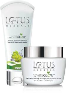 LOTUS HERBALS WhiteGlow Skin Whitening & Brightening Gel Creme 40g WITH active skin whitening oil control face wash 50g