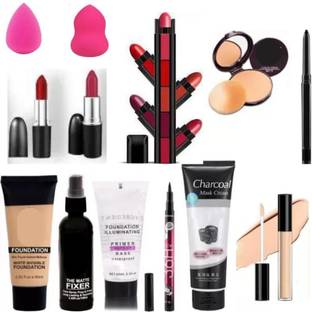 Valhalla 13 items makeup combo primer fixer foundation compact charcoal eyeliner lipstick puff