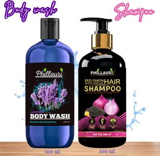 Phillauri Fresh Pure Lavender Body Wash With Onion Shampoo for Hair Growth and Hair Fall Control