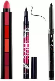 TUMR BLACK KAJAL WITH 36 H BLACK EYELINER AND 5IN1 MULTICOLOR LIPSTICK