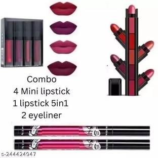 Hot Beauty 4 pcs lipstick, 5 in 1 lipstick and 2 eyeliners Combo pack