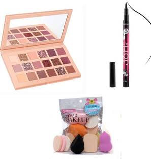 TUMR 18 multicolor makeup kit with 36h black eyeliner and 6in1 puff set