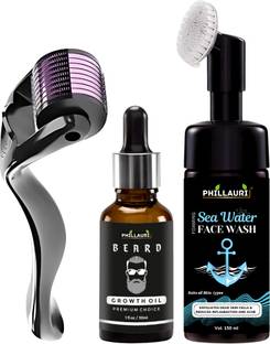 Phillauri Men's Care Combo (Derma Roller + Beard Growth Oil + Foaming Face Wash)