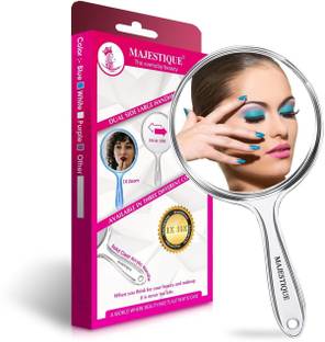 MAJESTIQUE Dual Side Large Handheld Mirror, 1X/10X Round Magnifying Makeup Mirror - White