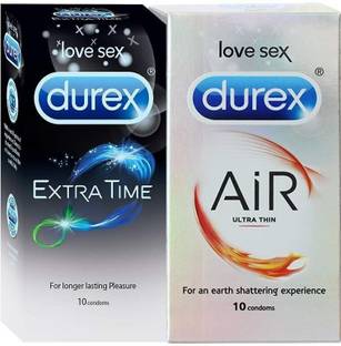 DUREX Condoms Combo Pack, ( 10 Air Ultra Thin, 10 Extra Time ) 10X2=20 Condom