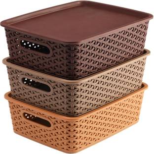 Radhe Krishna Polypropylene Plastic 3 Pieces Medium Size Multipurpose Solitaire Storage Basket Storage Basket