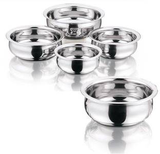 PAL stainless steel handi/urli/tope Handi 2.1 L, 1.6 L, 1.1 L, 0.8 L, 0.5 L (Stainless Steel, Bottom) कुकवेयर सेट