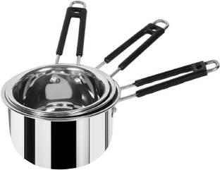RBGIIT SS_6 Stainless Steel (22 Guage, Heavy Material) Sauce Pan / Milk - Tea PAN 3 pcs Combo Set Capacity:- 1, 1.5, 2 Liter Sauce Pan 15.5 cm, 17 cm, 18.5 cm Diameter Cookware Set Stainless Steel Sauce Pan/Milk PAN/Tea PAN/Tapeli/Patila/Bhagona Stainless Steel Base Sauce & Milk pan, Sauce and Milk Pot, Tea & Coffee Pan with PVC Grip Handle, Sturdy Shape for Unique Look Induction Bottom Cookware Set