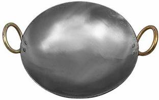shri gaurangi Traditional Iron deep Kadai/Frying Pan for Cooking, Iron Fry Kadhai/Pan Heavy Base Iron Kadhai, Handmade pan Loha/Lokhand/Lokhandi Kitchen with Golden Rings,Silver Color 10 Inch 25 cm 2.5 liter Kadhai 25 cm diameter 2.5 L capacity