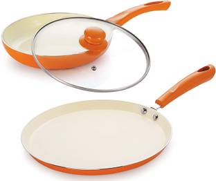 NIRLON Aluminium Cooking Fry Pan and Dosa Tawa with Stylish Handle Induction Bottom Non-Stick Coated Cookware Set