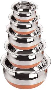 Revi Copper Bottom Handi Pot 5 Piece Set/Steel Handi Set 5 Piece Set Handi Handi 0.4 L, 0.65 L, 0.85 L, 1.2 L, 1.6 L (Stainless Steel, Copper) Cookware Set