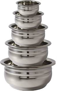 RBGIIT Kitchen Appliances Stainless Steel Bottom Cooking Serving Biryani, Punjabi Pot Pan Stainless Steel Handi Set Of 5 Pic With Lid Cookware Set