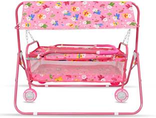 CHUNKY'S Attractive Baby Cradle with Mosquito Net & Wheels, Jhula, swing