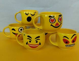 love unlimited LOVE SMILEY SIX PIC -02Ceramic 125 ml multicolor Tea/Milk/Coffees (Set of 6) Ceramic Coffee Mug
