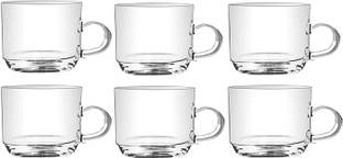SCMEBE Pack of 6 Glass Pack of 6 Glass Tea and Coffee Cup Glass Mug, Used for Tea, Coffee, Green Tea, Lemon Tea Cup with Handle Golden 210 ml