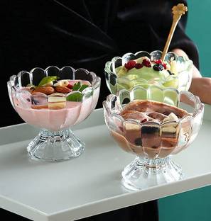 JISHAENTERPRISE Glass Dessert Bowl (Pack of 6) Elegant Dessert Bowl, Ice Cream Cup, Pudding or Salad Bowl (120 ml)
