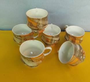 SJS Pack of 6 Bone China mop03 Design Tea Coffee cup set for Home Office