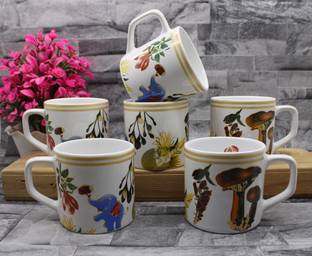 laghima jadon Pack of 6 Ceramic Cup Tea/Coffee Elephant Forest Crafting RoundShape Latest Design 200ML