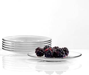 Adhunyk Pack of 6 Glass Clear Glass Saucer Set of 6 for Serving Tea Coffee Snacks Quarter Plate